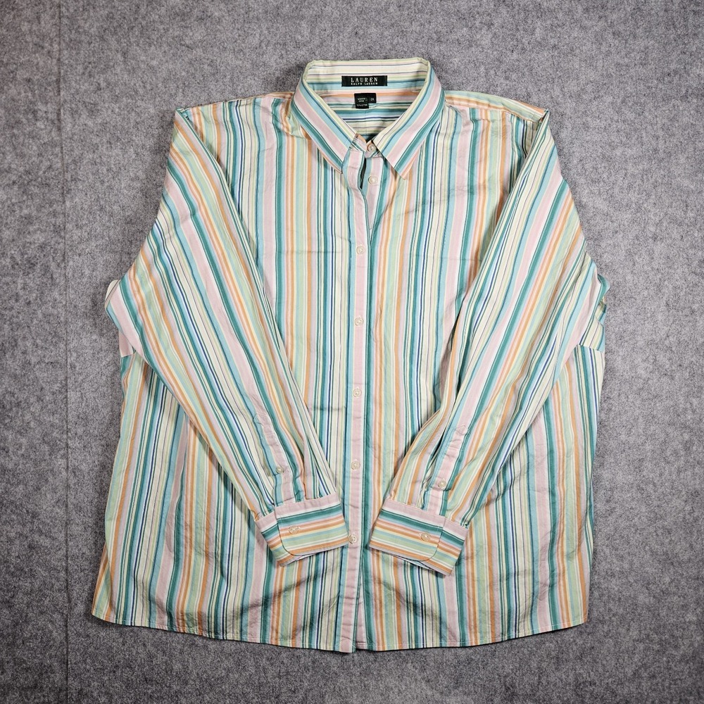 Lauren Ralph Lauren Womens Striped Cotton Button Up Shirt Preppy Funky Sz 2X